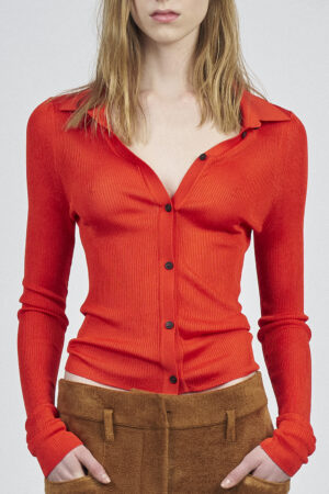 LIQUID BRIGHT VISCOSE CARDIGAN | ORANGE RED