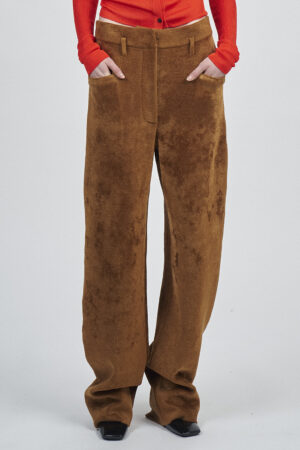 CHENILLE WIDE LEG KNITTED PANTS | CAMOSCIO BROWN