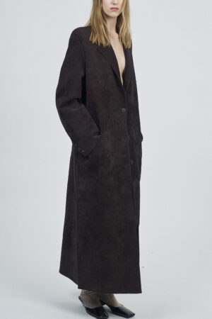 CHENILLE KNITTED LONG COAT SINGLE BREASTED | MORO DARK BROWN