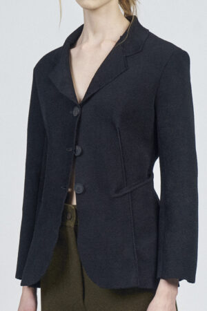 CHENILLE FITTED AND WAISTED JACKET | BLACK