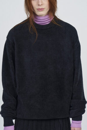 CHENILLE CREW NECK JUMPER TOP | BLACK