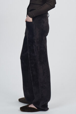 CHENILLE WIDE LEG KNITTED PANTS | MORO DARK BROWN