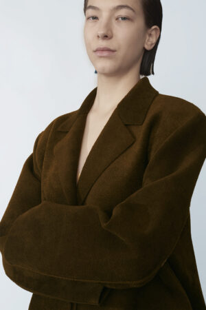 CHENILLE SINGLE BREASTED JACKET | KAKI BROWN